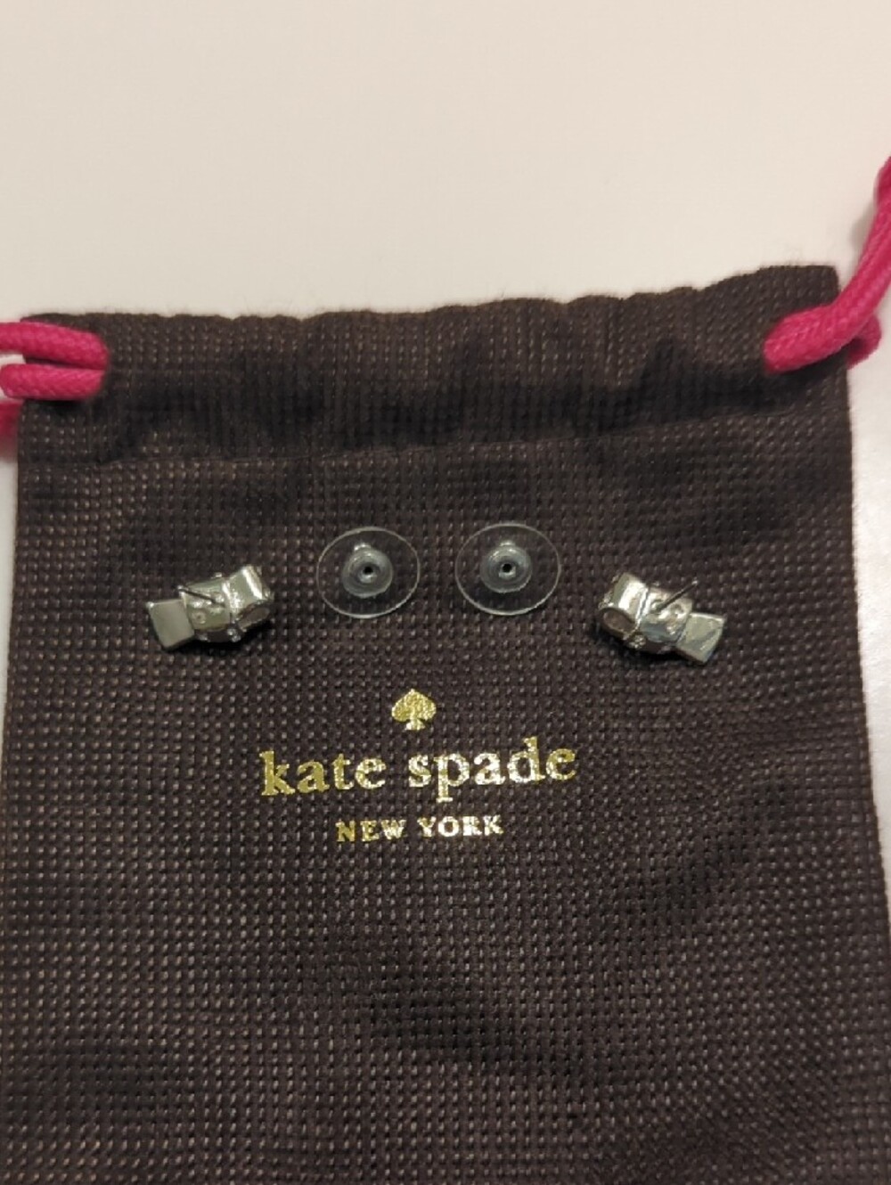 kate spade Silver Crystal Bow Stud Earrings with Branded Pouch - Picture 4 of 5